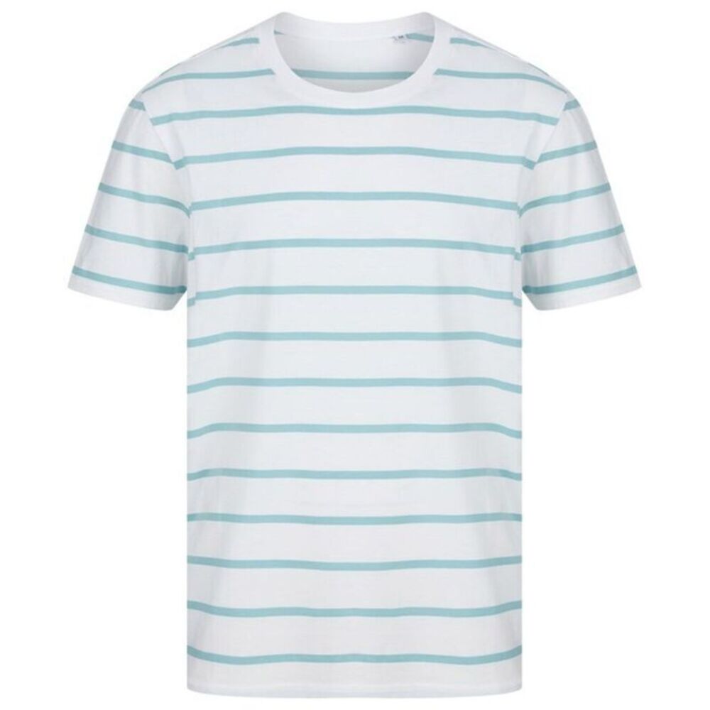 Front Row Mens Striped T-Shirt / White/Duck Egg Blue